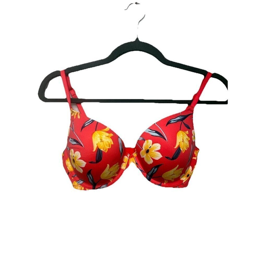 Victoria's Secret PINK Wear Everywhere Push Up Bra Red Yellow Floral Size 32D